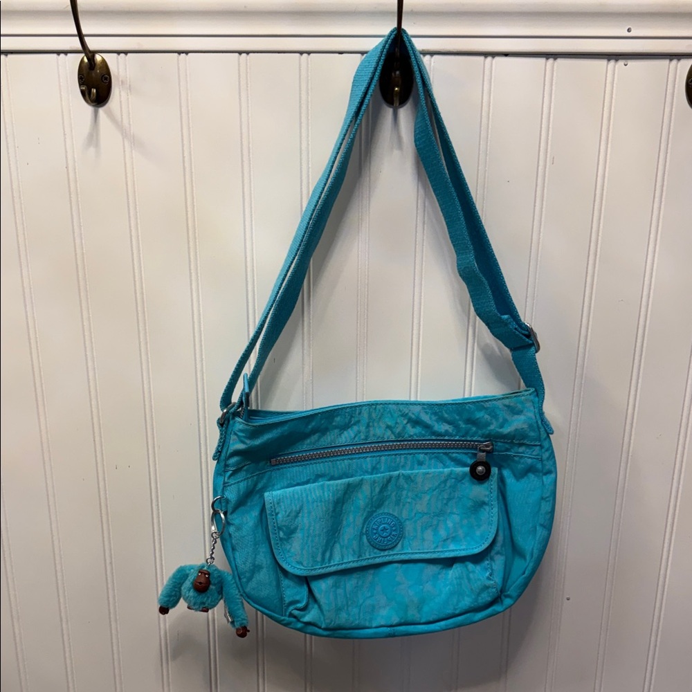 Kipling Turquoise Crossbody Bag with Monkey Charm